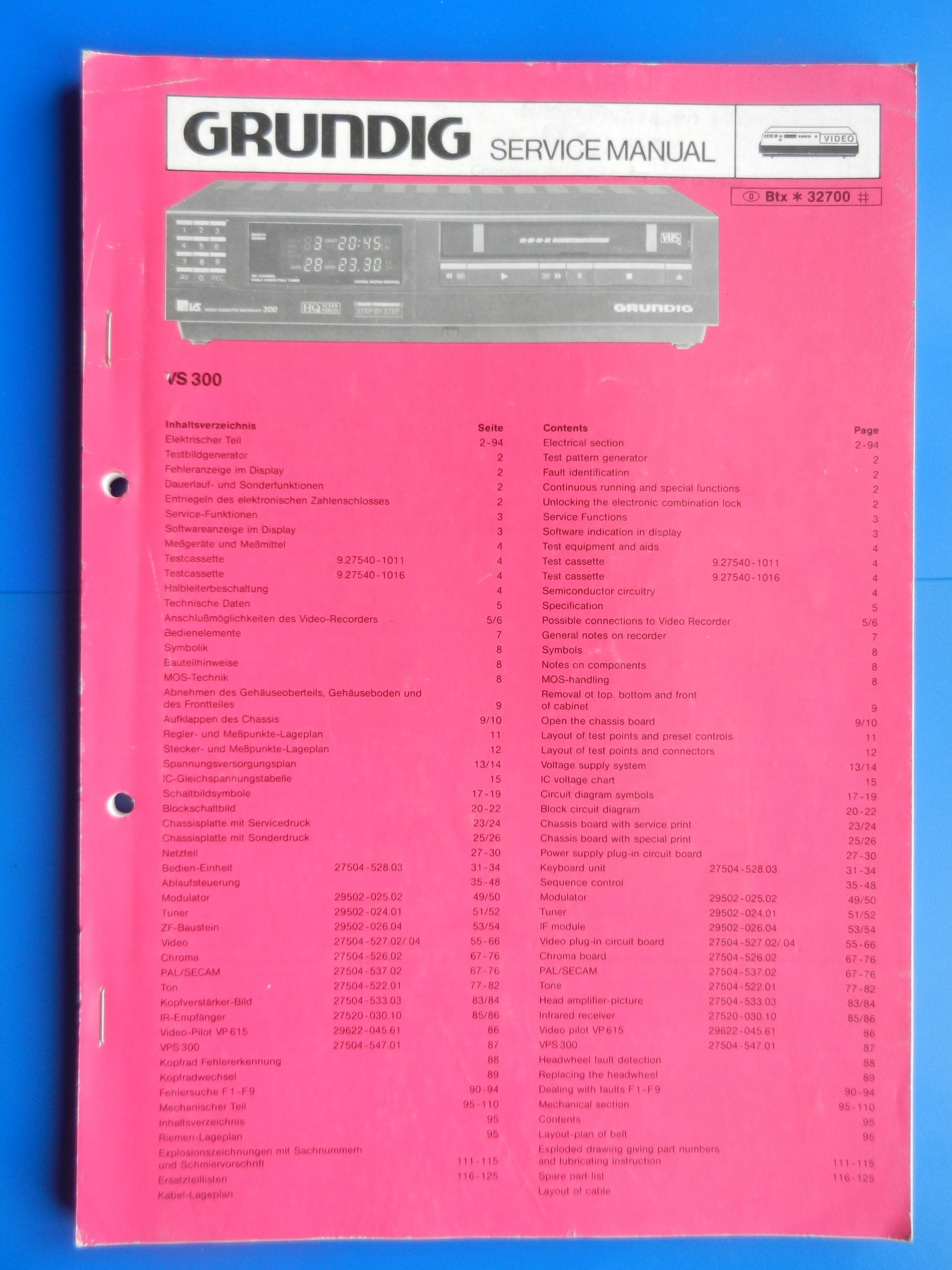 VS300 Service Manual für VHS Videorecorder von GRUNDIG