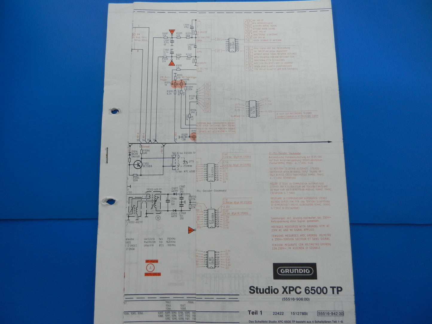 XPC6500TP Hifi Preceiver Original Schaltplan von GRUNDIG