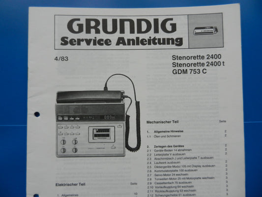 Stenorette2400, L, T und GDM753C Service Manuals für GRUNDIG Tisch Diktiergerät