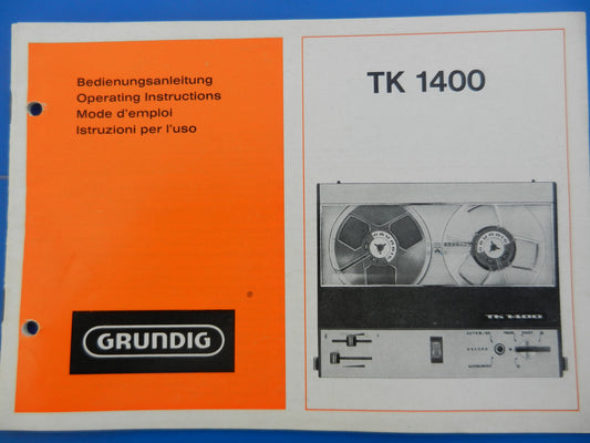 TK1400 Bedienungsanleitung für Tonband von GRUNDIG Retro, sehr selten