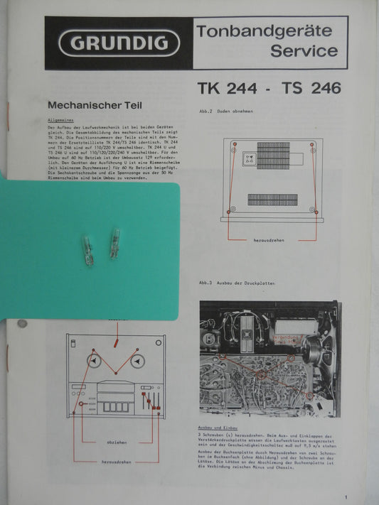 TK 244 / TS 246 Lämpchen SET für Tonbandgerät GRUNDIG