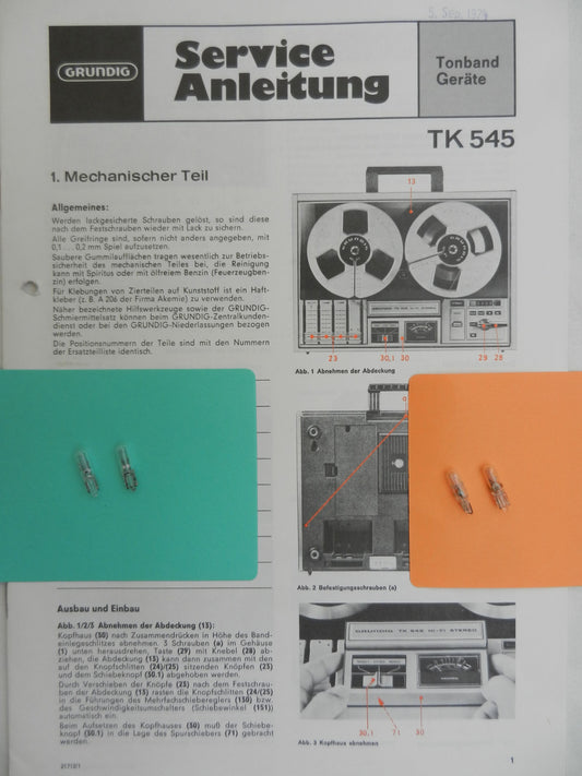 TK 545 TK 547 Lämpchen SET für Tonbandgerät GRUNDIG