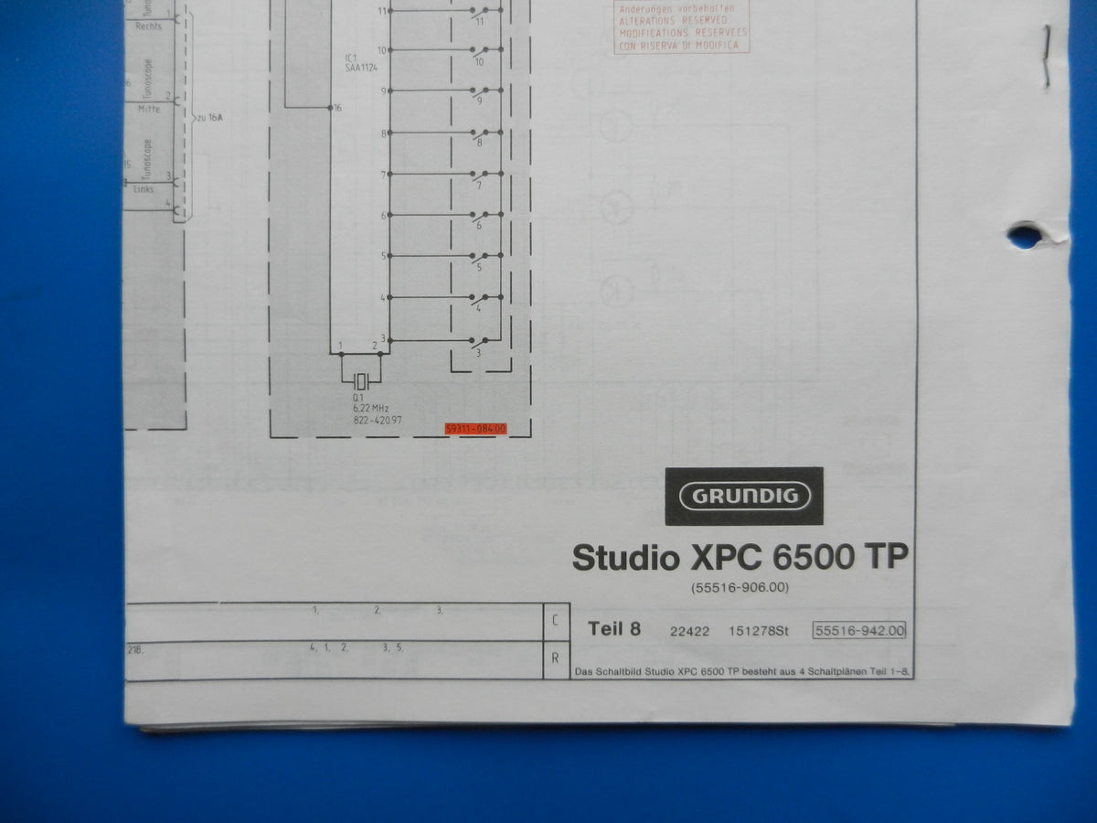 XPC6500TP Hifi Studio Original Schaltplan von GRUNDIG , Teil 1 - 8