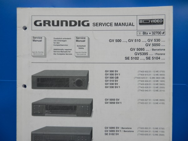 GV500 GV530SV Service Manual für VHS Videorecorder von GRUNDIG