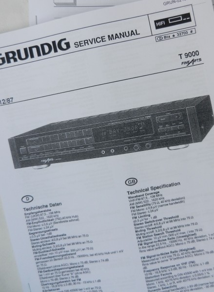 T9000 Service Manual für GRUNDIG Hifi Fine ArtsTuner