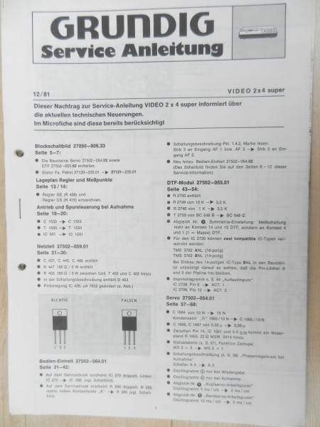 2x4 super Video Nachtrag 12/81 Mechanisches Service Manual für Videorecorder von GRUNDIG