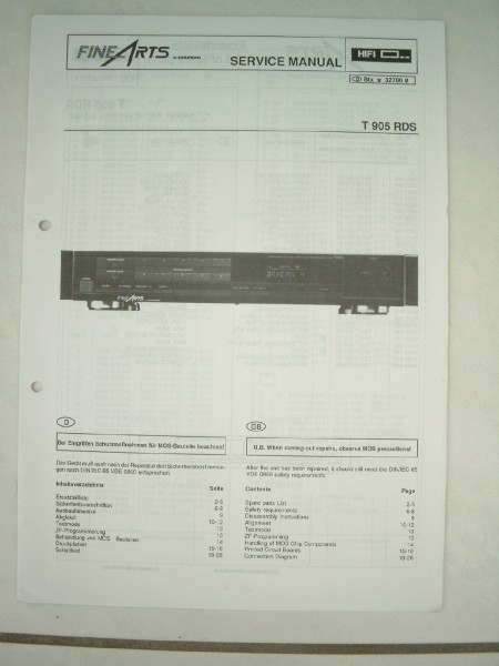 Service Manual - T 905 Hifi Fine Arts Tuner